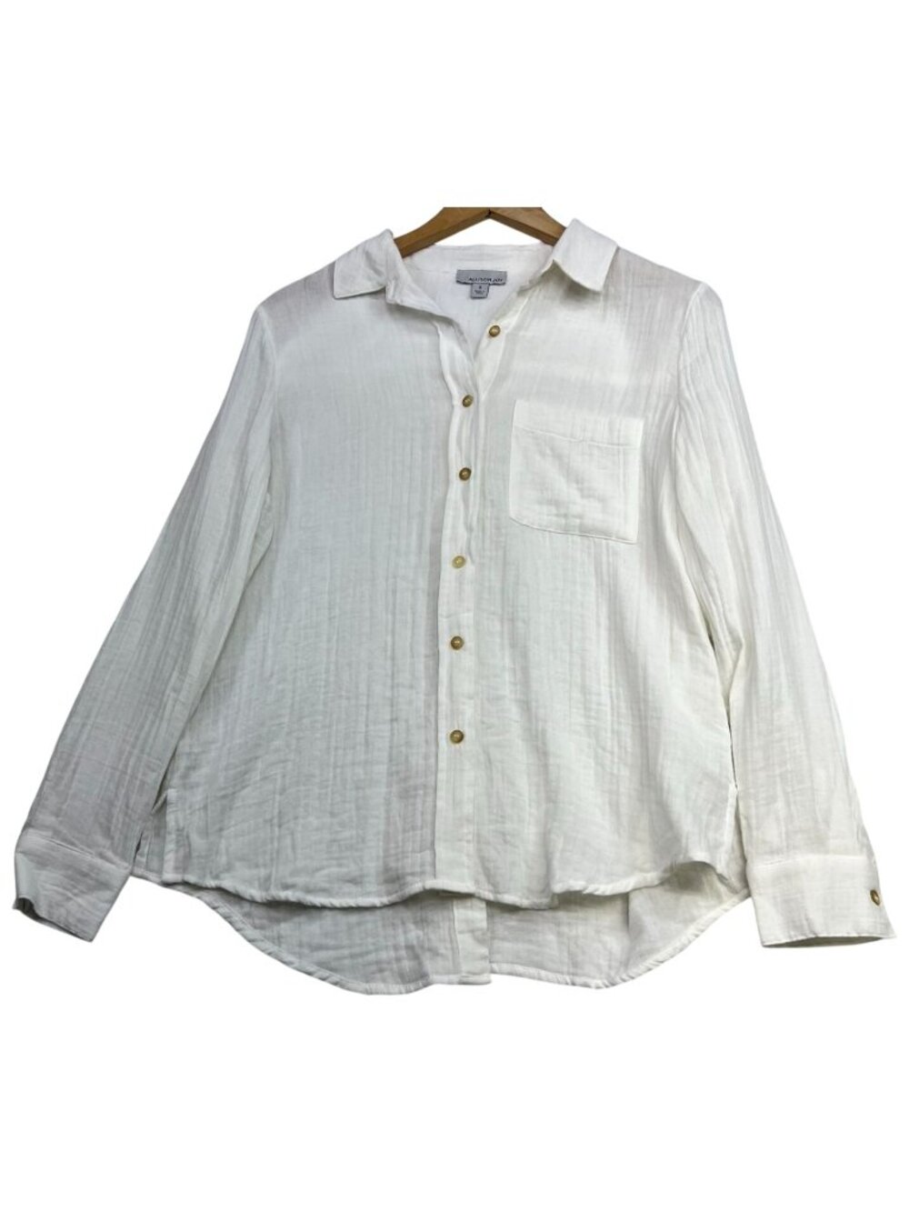 Allison Joy Women's Gauze Button-Up Shirt Long Sleeve Size S White Back Button